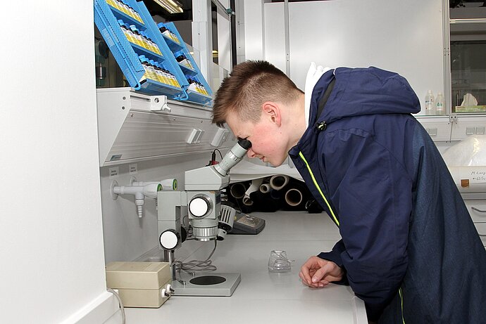 Ein Schüler am Mikroskop