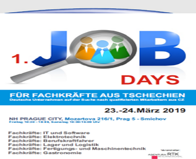 Job Days richtet sich an Tschechische Fachkräfte aus dem Bereich, IT und Software, Elektrotechnik, Berufskraftfahrer, Lager und Logistik, Fertigungs- und Maschinentechnik sowie der Gastronomie